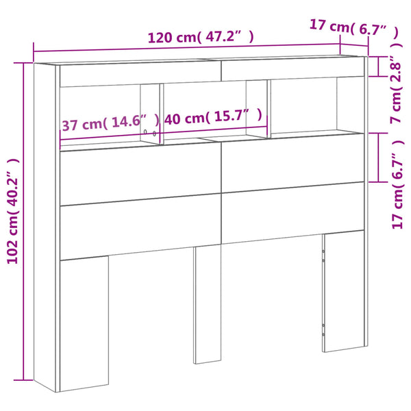 LED Kopfteil Betongrau 120 cm mit Ablagen