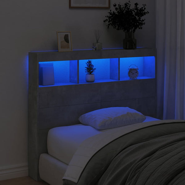 LED Kopfteil Betongrau 120 cm mit Ablagen