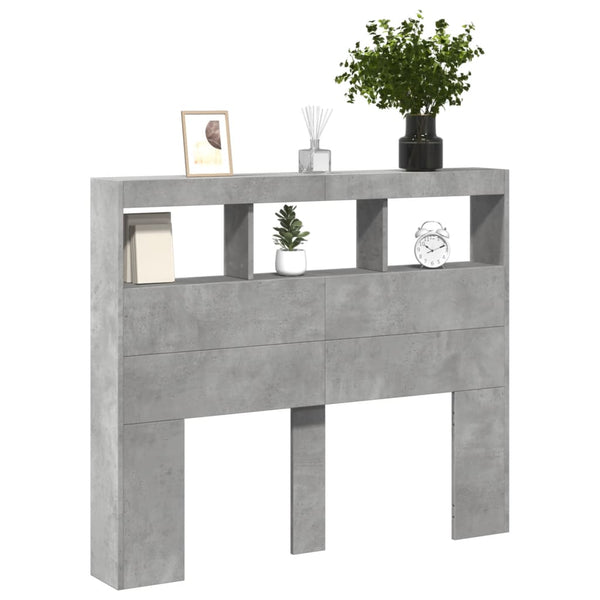 LED Kopfteil Betongrau 120 cm mit Ablagen