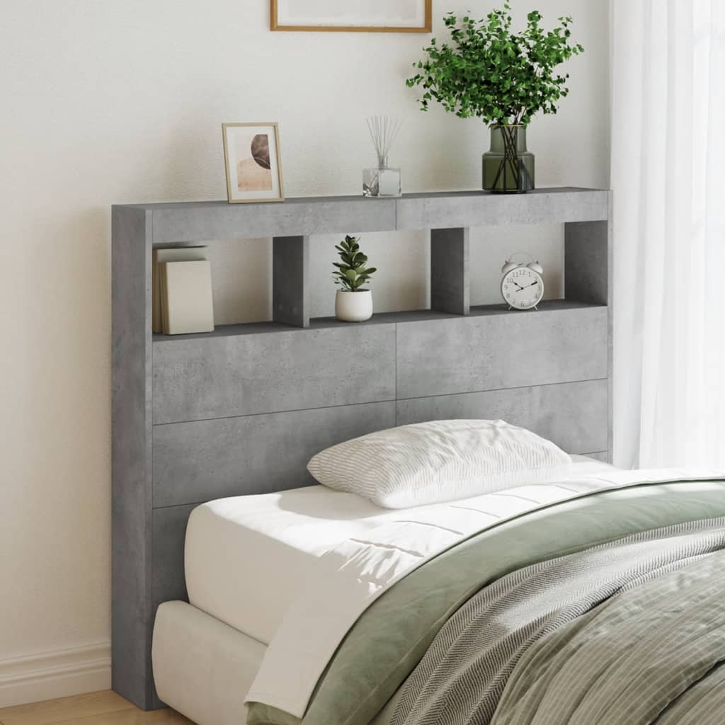 LED Kopfteil Betongrau 120 cm mit Ablagen
