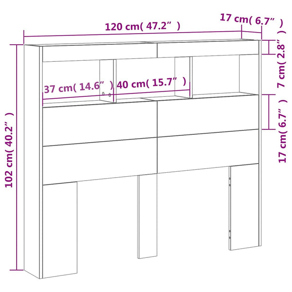 LED Kopfteil Braun Eichen-Optik 120 cm