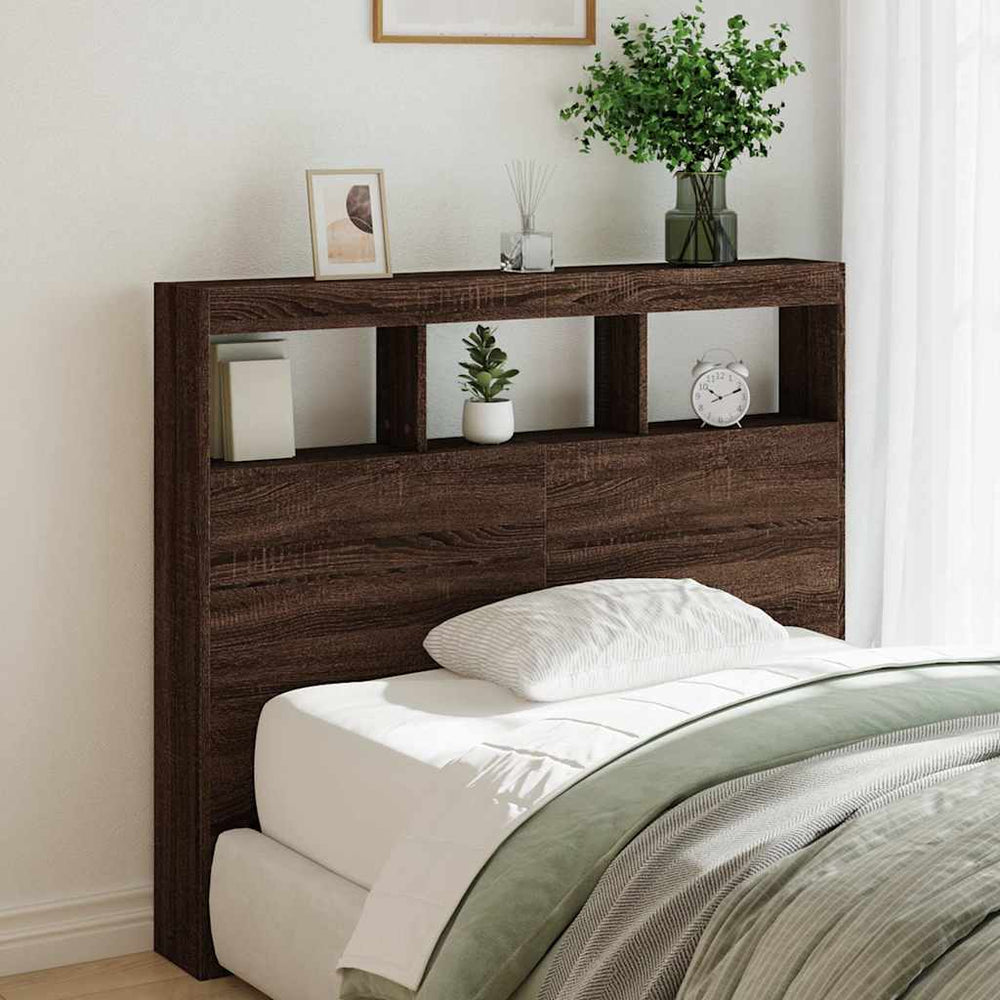 vidaXL Tête de lit à LED avec étagères Chêne marron 120x17x102 cm