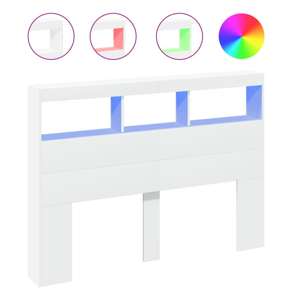 LED Kopfteil mit Ablagen, Weiß, 140 cm