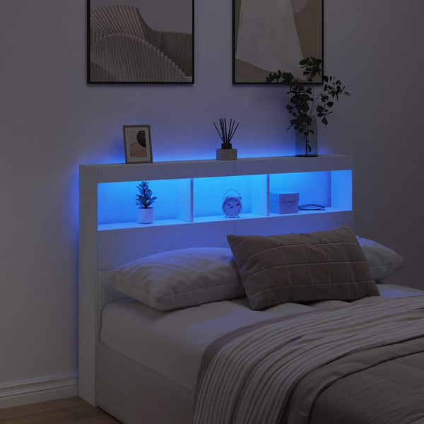 LED Kopfteil mit Ablagen, Weiß, 140 cm