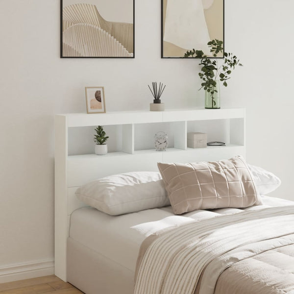 LED Kopfteil mit Ablagen, Weiß, 140 cm