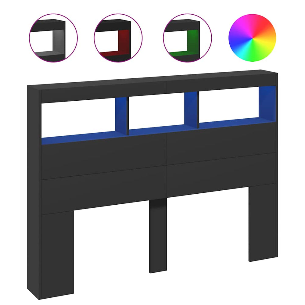 LED Kopfteil mit Ablagen 140 cm Schwarz