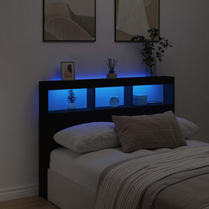 LED Kopfteil mit Ablagen 140 cm Schwarz