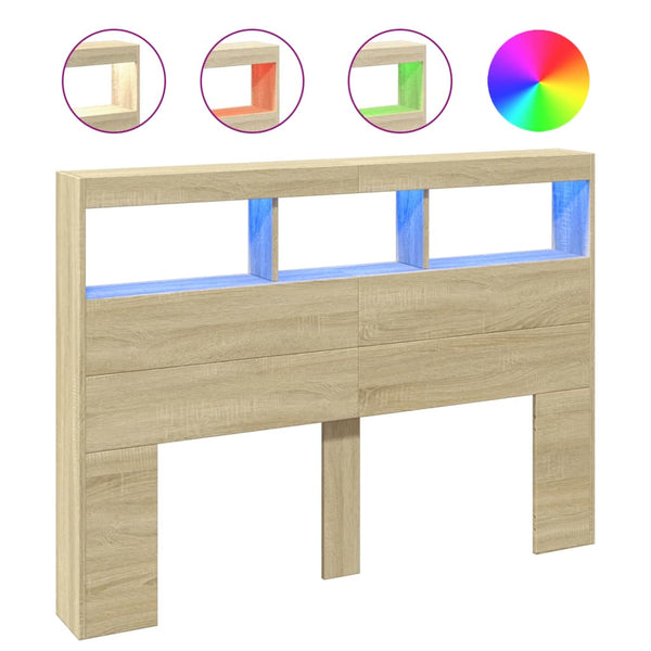 LED Kopfteil Sonoma-Eiche 140 cm mit Ablagen