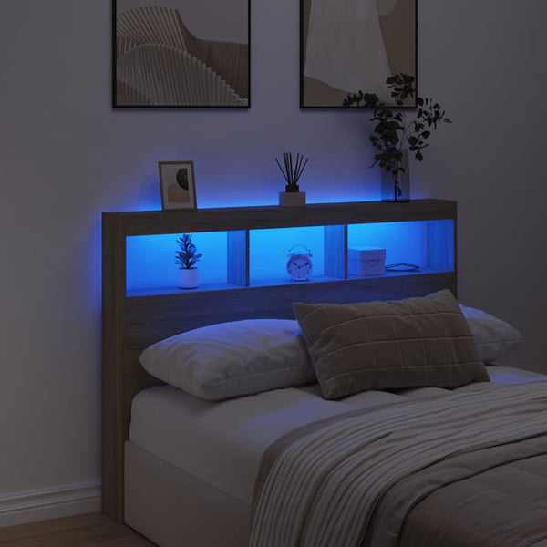 LED Kopfteil Sonoma-Eiche 140 cm mit Ablagen