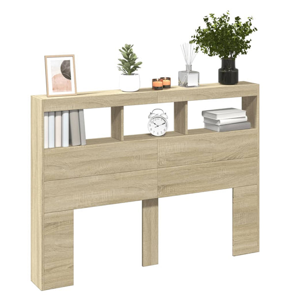 LED Kopfteil Sonoma-Eiche 140 cm mit Ablagen