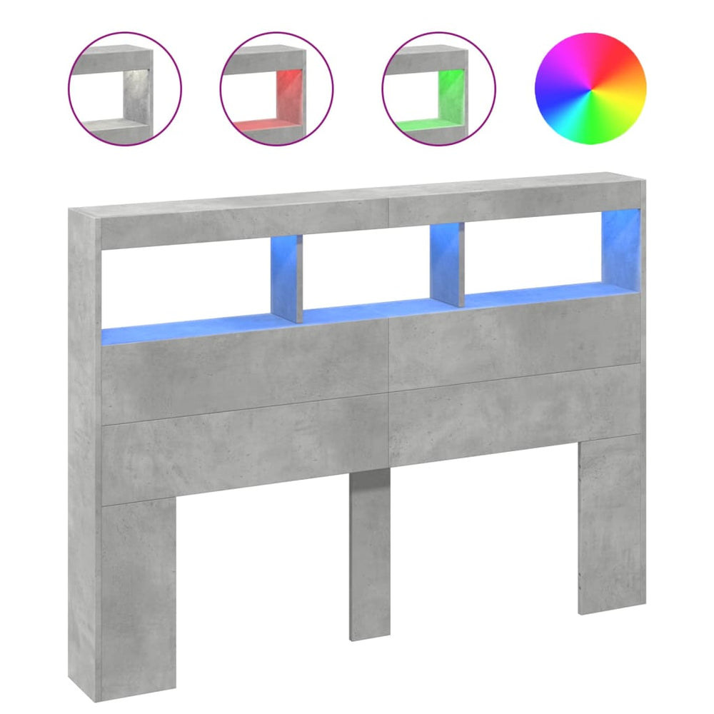 LED Kopfteil mit Ablagen Betongrau 140 cm
