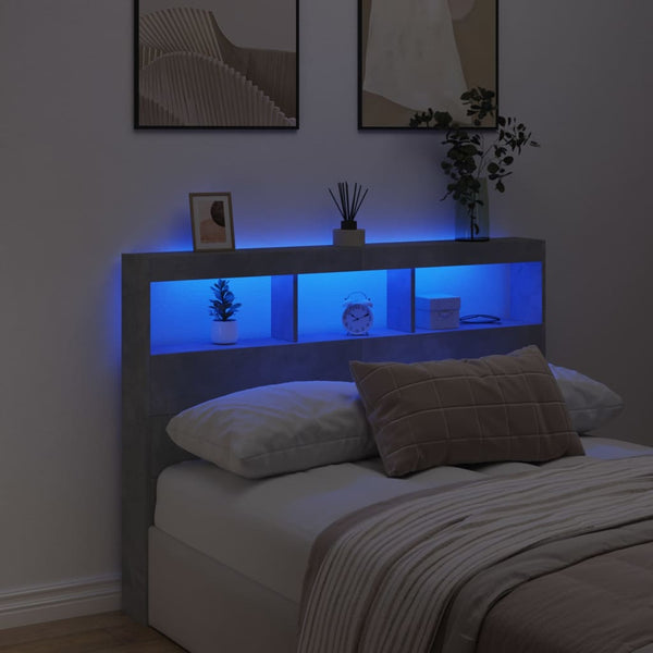 LED Kopfteil mit Ablagen Betongrau 140 cm