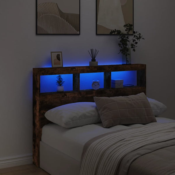 LED Kopfteil Räuchereiche 140 cm mit Ablagen