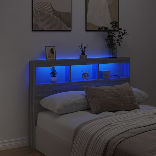 LED Kopfteil Grau Sonoma 140 cm mit Ablage