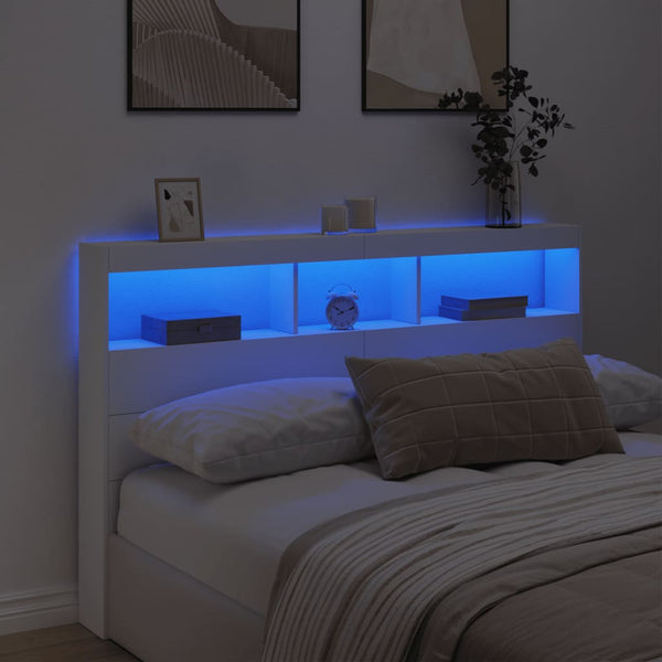 LED Kopfteil mit Ablagen, Weiß, 160 cm