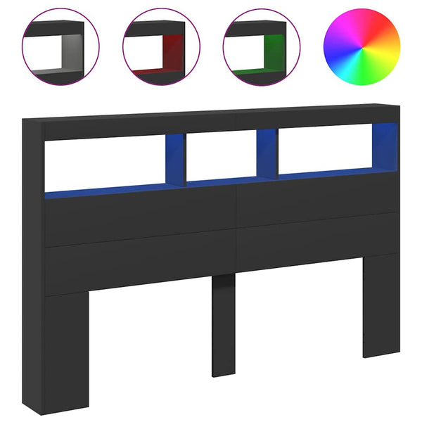 LED Kopfteil mit Ablagen, Schwarz 160 cm