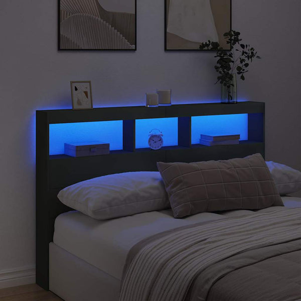 LED Kopfteil mit Ablagen, Schwarz 160 cm