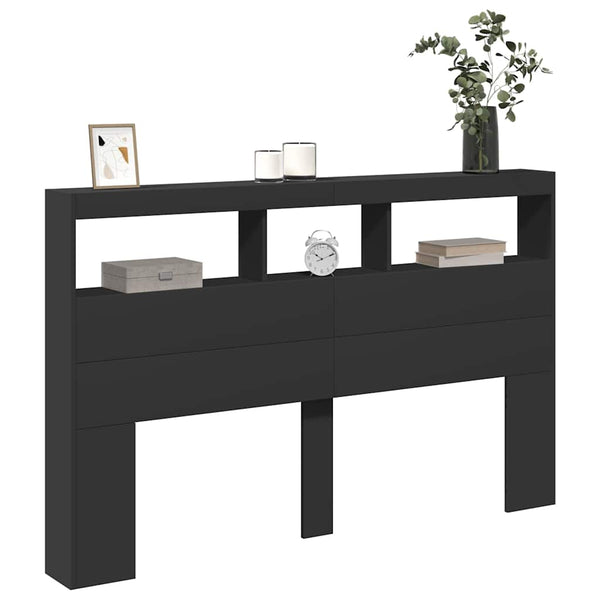LED Kopfteil mit Ablagen, Schwarz 160 cm