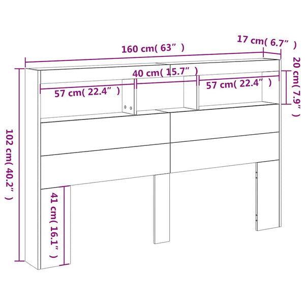 LED Kopfteil Sonoma Eiche 160cm mit Ablagen