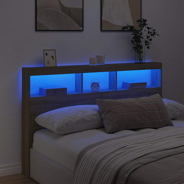 LED Kopfteil Sonoma Eiche 160cm mit Ablagen