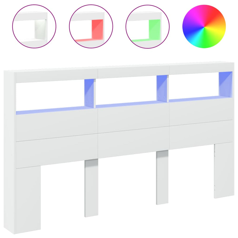 LED Kopfteil mit Ablagen, Weiß, 180 cm