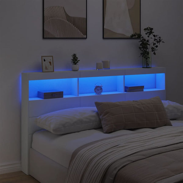 LED Kopfteil mit Ablagen, Weiß, 180 cm
