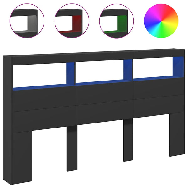LED Kopfteil mit Ablagen Schwarz 180 cm