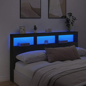 LED Kopfteil mit Ablagen Schwarz 180 cm