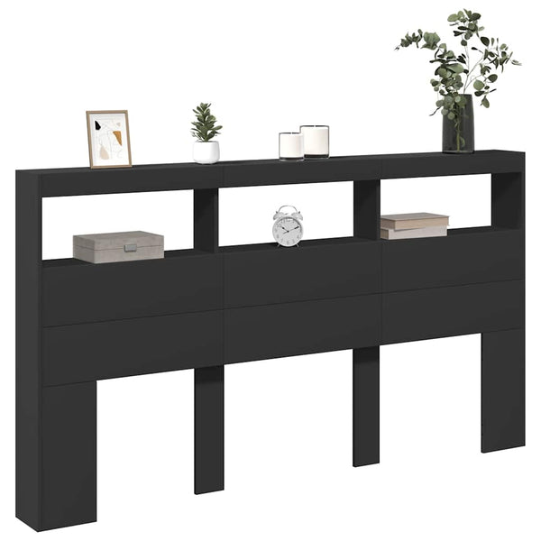 LED Kopfteil mit Ablagen Schwarz 180 cm