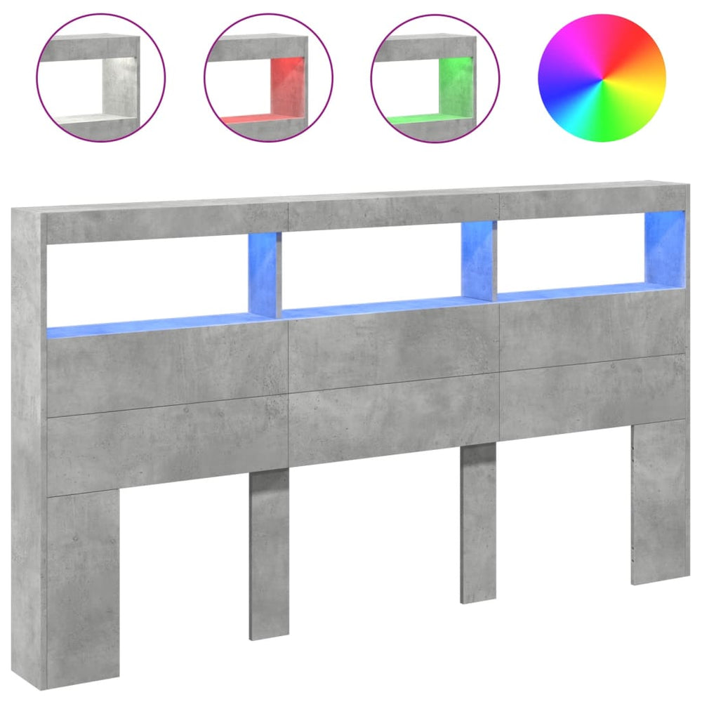 LED-Kopfteil Betongrau 180 cm mit Ablage