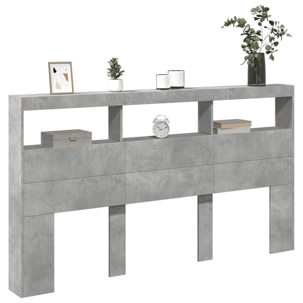 LED-Kopfteil Betongrau 180 cm mit Ablage