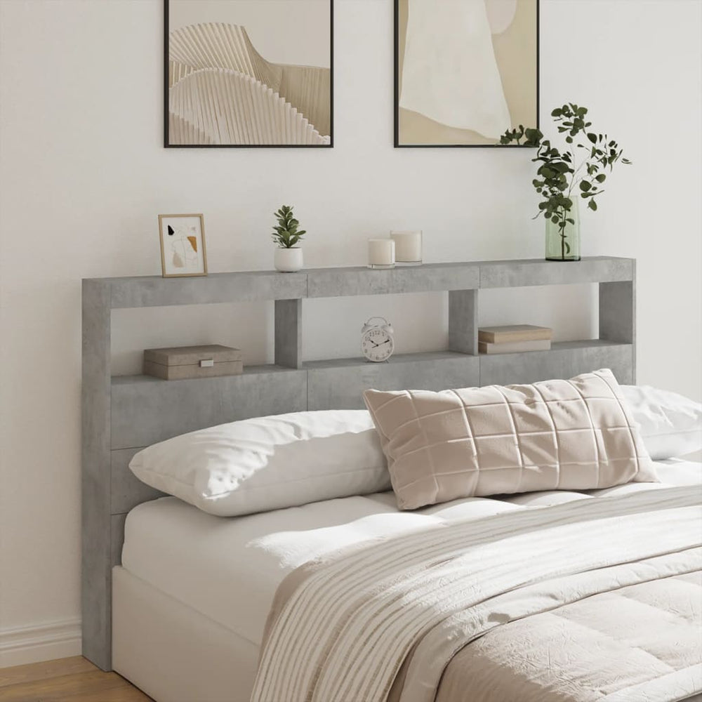 LED-Kopfteil Betongrau 180 cm mit Ablage
