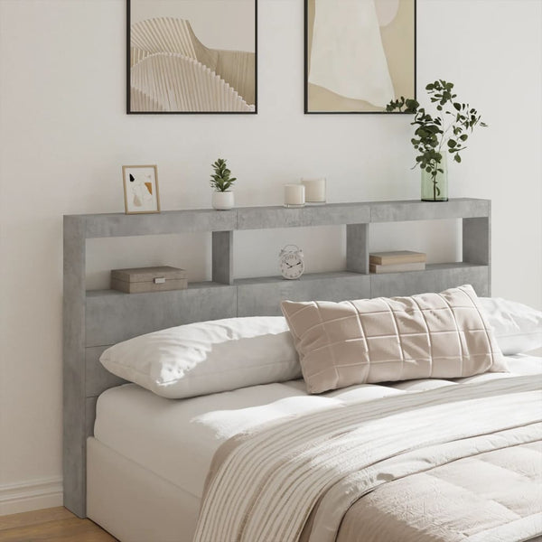 LED-Kopfteil Betongrau 180 cm mit Ablage