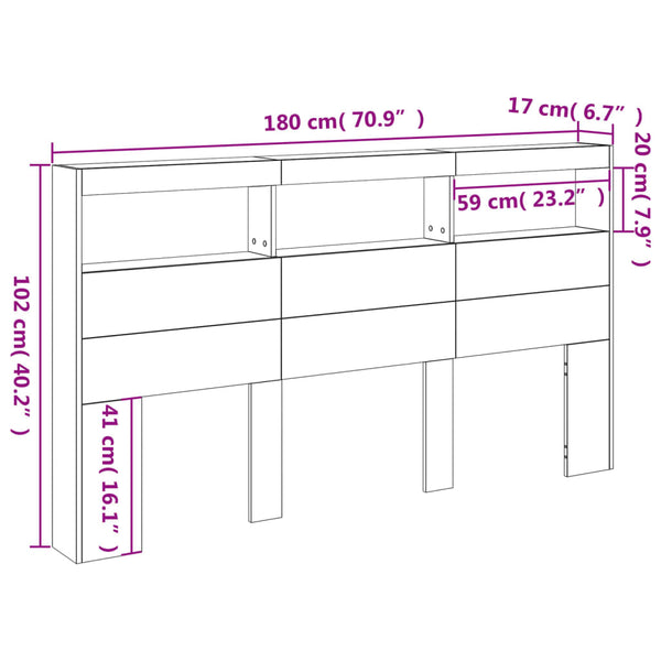 LED-Kopfteil mit Ablage Räuchereiche 180 cm