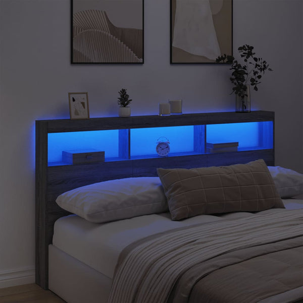 LED Kopfteil mit Ablage Grau 180 cm