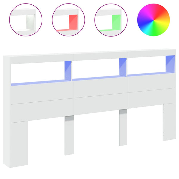 LED Kopfteil mit Ablagen, Weiß, 200 cm