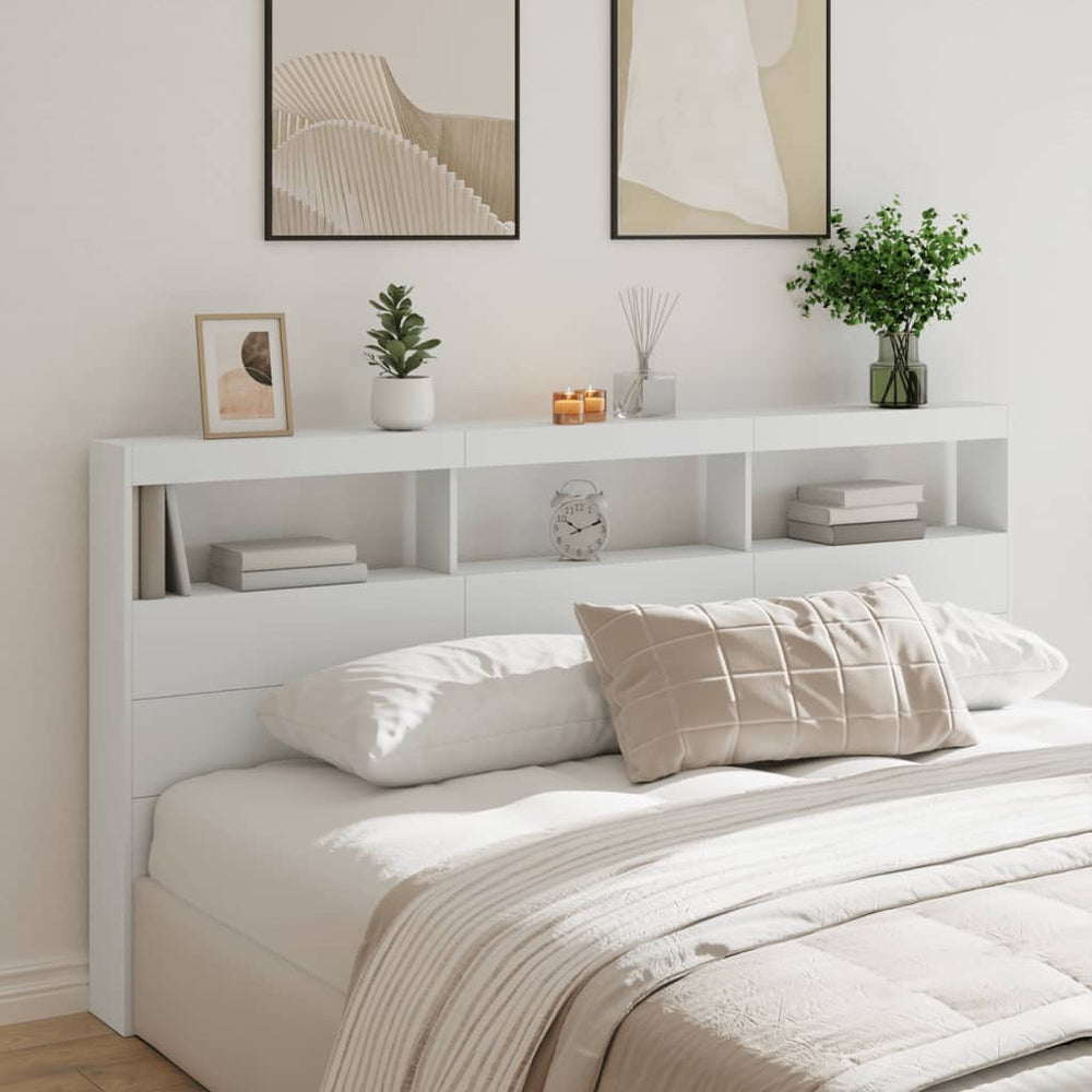LED Kopfteil mit Ablagen, Weiß, 200 cm