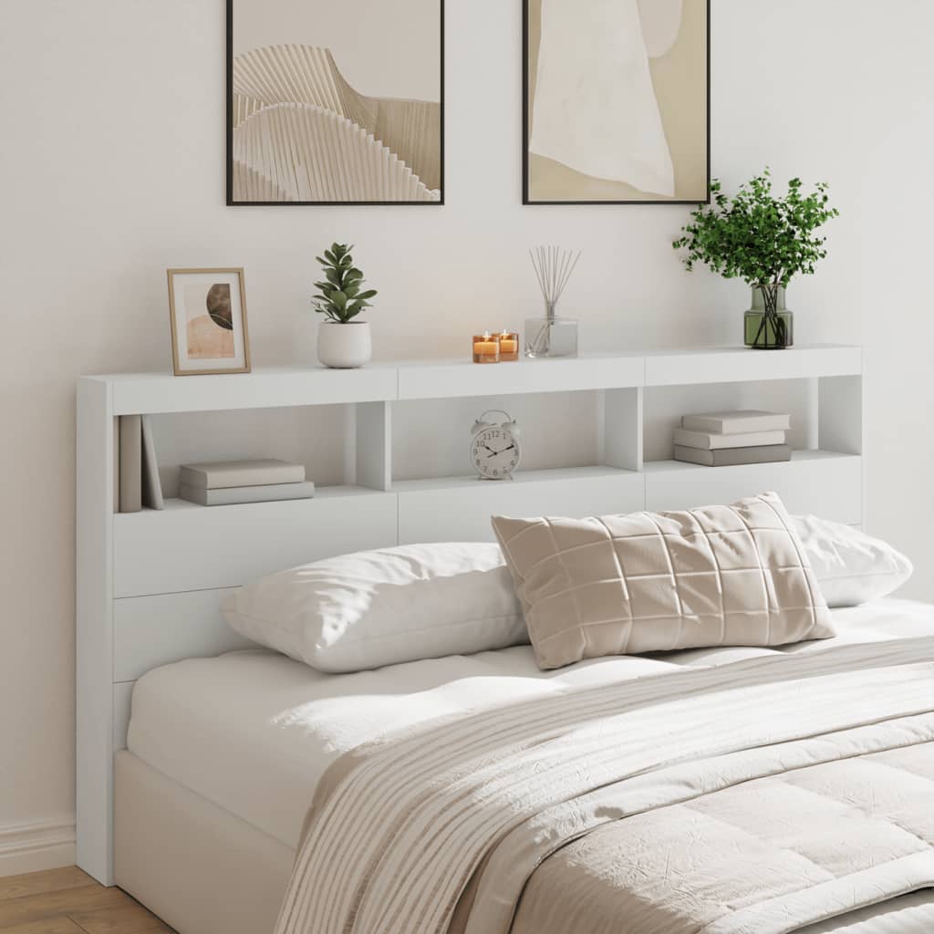 LED Kopfteil mit Ablagen, Weiß, 200 cm