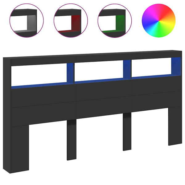 LED-Kopfteil mit Ablagen, Schwarz, 200 cm