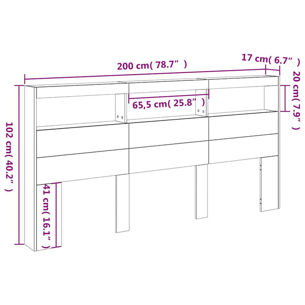 LED-Kopfteil mit Ablagen, Schwarz, 200 cm