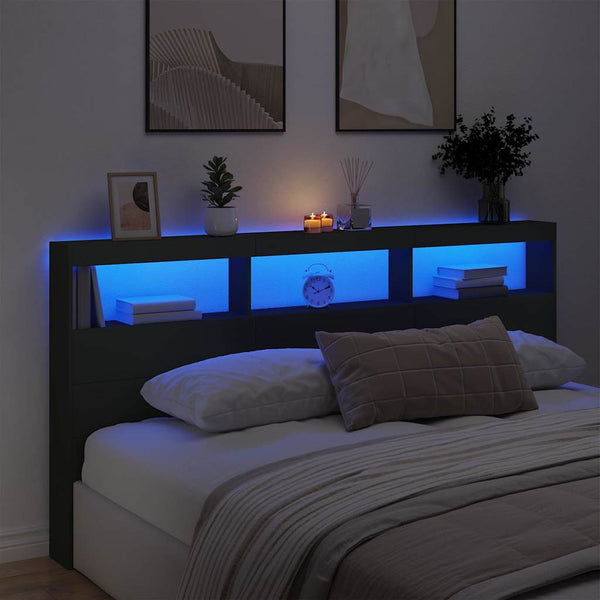 LED-Kopfteil mit Ablagen, Schwarz, 200 cm