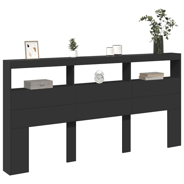 LED-Kopfteil mit Ablagen, Schwarz, 200 cm