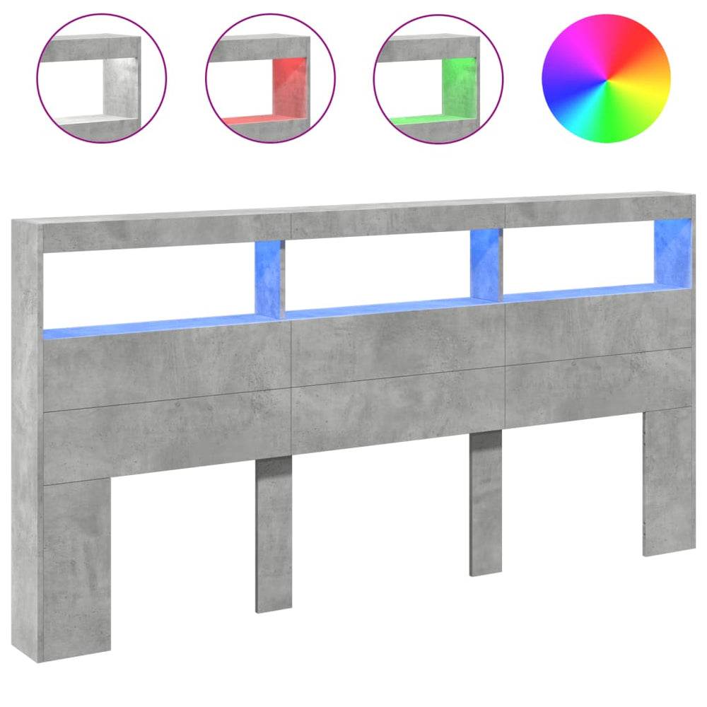 LED Kopfteil mit Ablagen Betongrau 200 cm