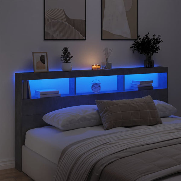 LED Kopfteil mit Ablagen Betongrau 200 cm