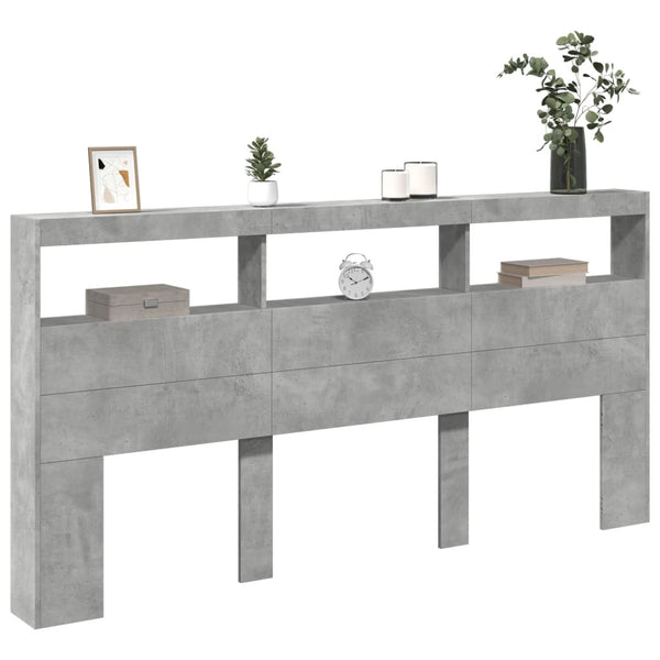 LED Kopfteil mit Ablagen Betongrau 200 cm