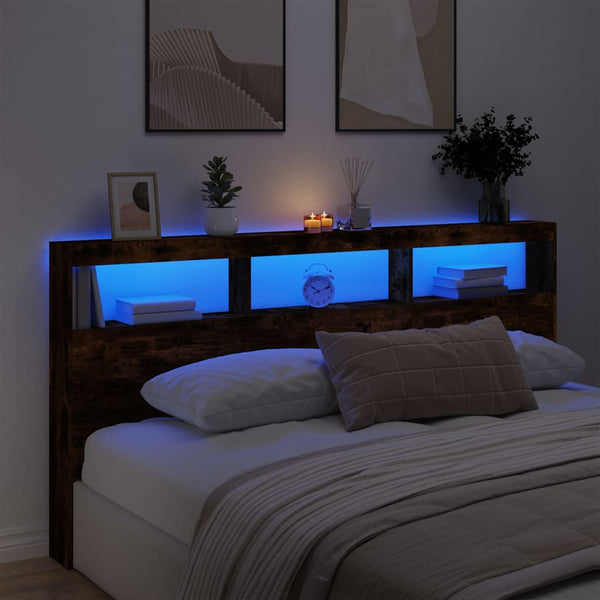 LED Kopfteil mit Ablagen Räuchereiche 200 cm