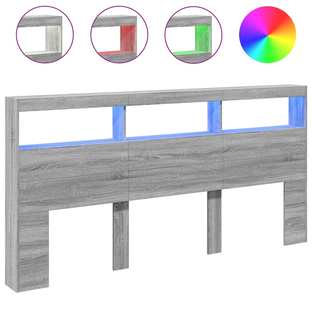 vidaXL Tête de lit à LED avec rangements Gris Sonoma 200x17x102 cm