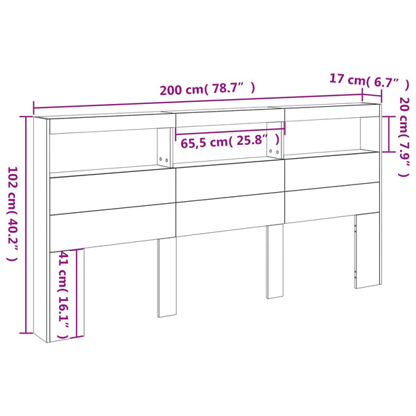 LED Kopfteil Grau Sonoma 200 cm