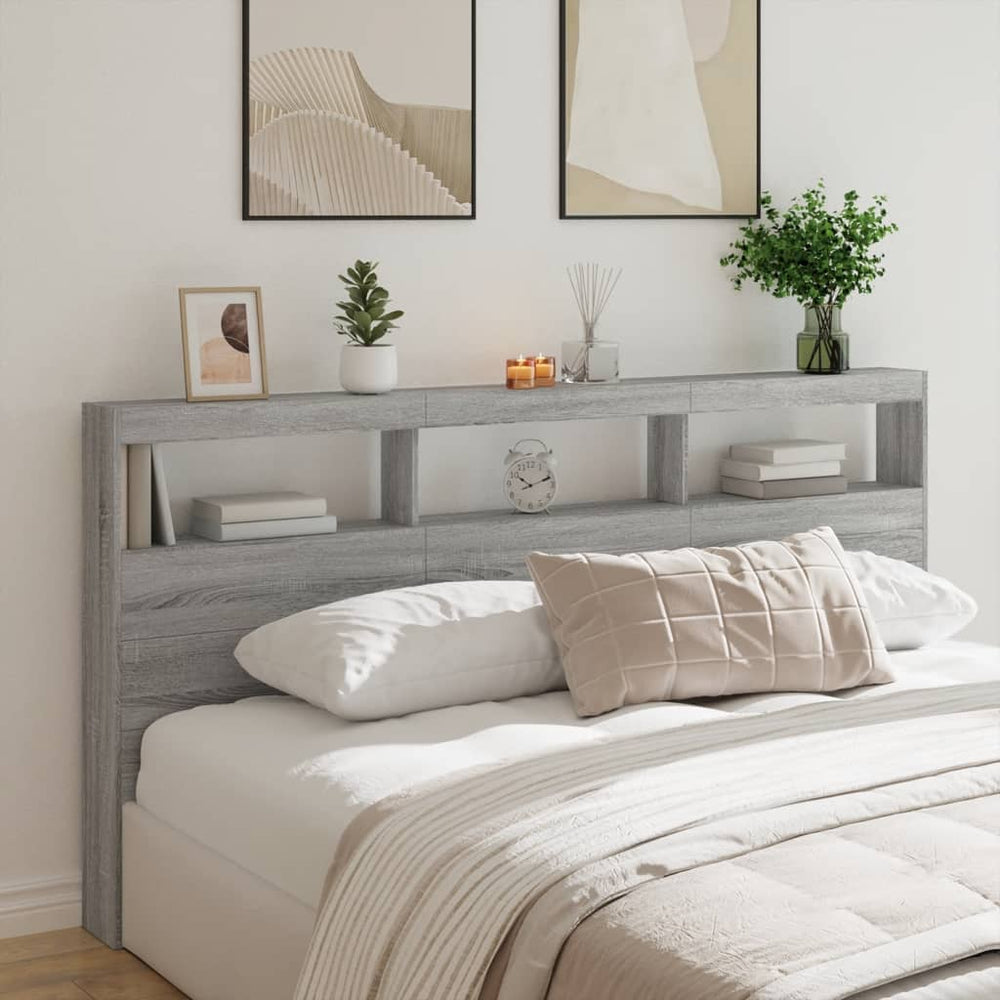 vidaXL Tête de lit à LED avec rangements Gris Sonoma 200x17x102 cm