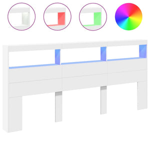 LED Kopfteil mit Ablagen Weiß 220 cm